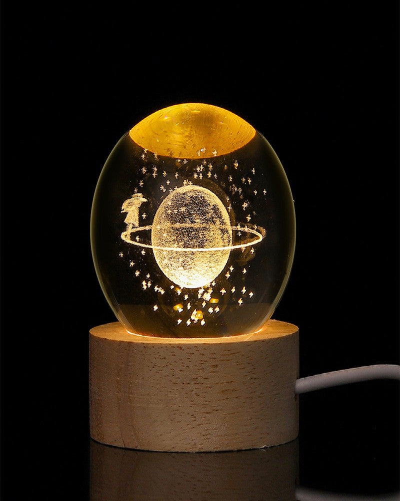 Creative new interior-engraved crystal ball luminous night light with multiple patterns, warm lighting, desktop ornaments, USB charging