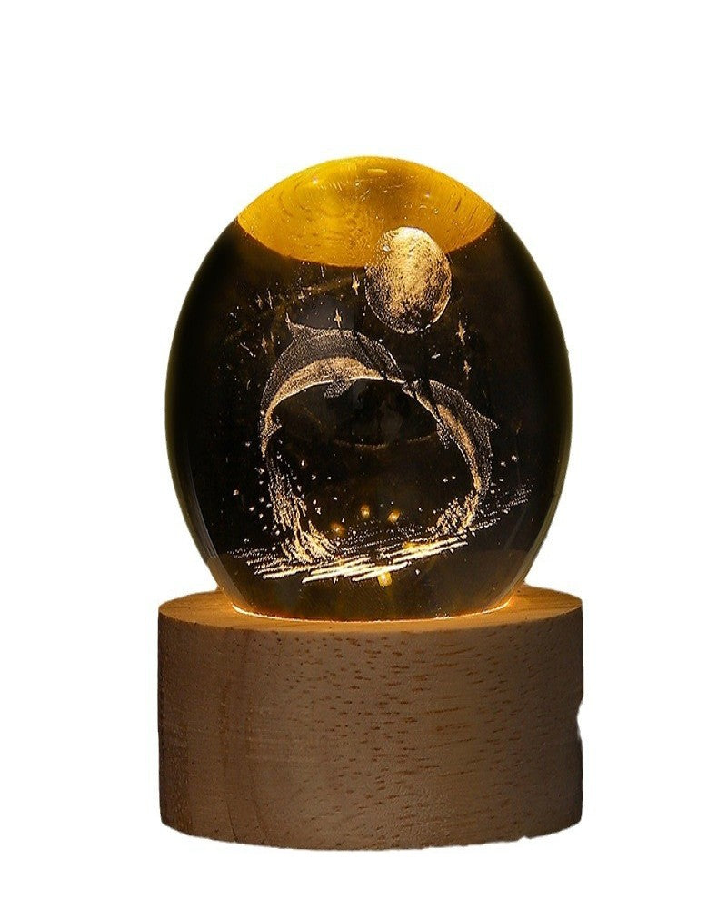 Creative new interior-engraved crystal ball luminous night light with multiple patterns, warm lighting, desktop ornaments, USB charging