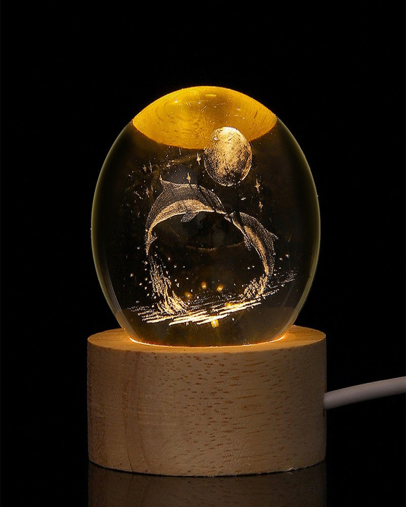 Creative new interior-engraved crystal ball luminous night light with multiple patterns, warm lighting, desktop ornaments, USB charging