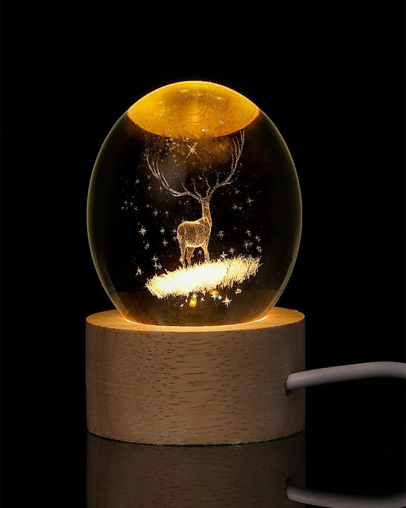 Creative new interior-engraved crystal ball luminous night light with multiple patterns, warm lighting, desktop ornaments, USB charging